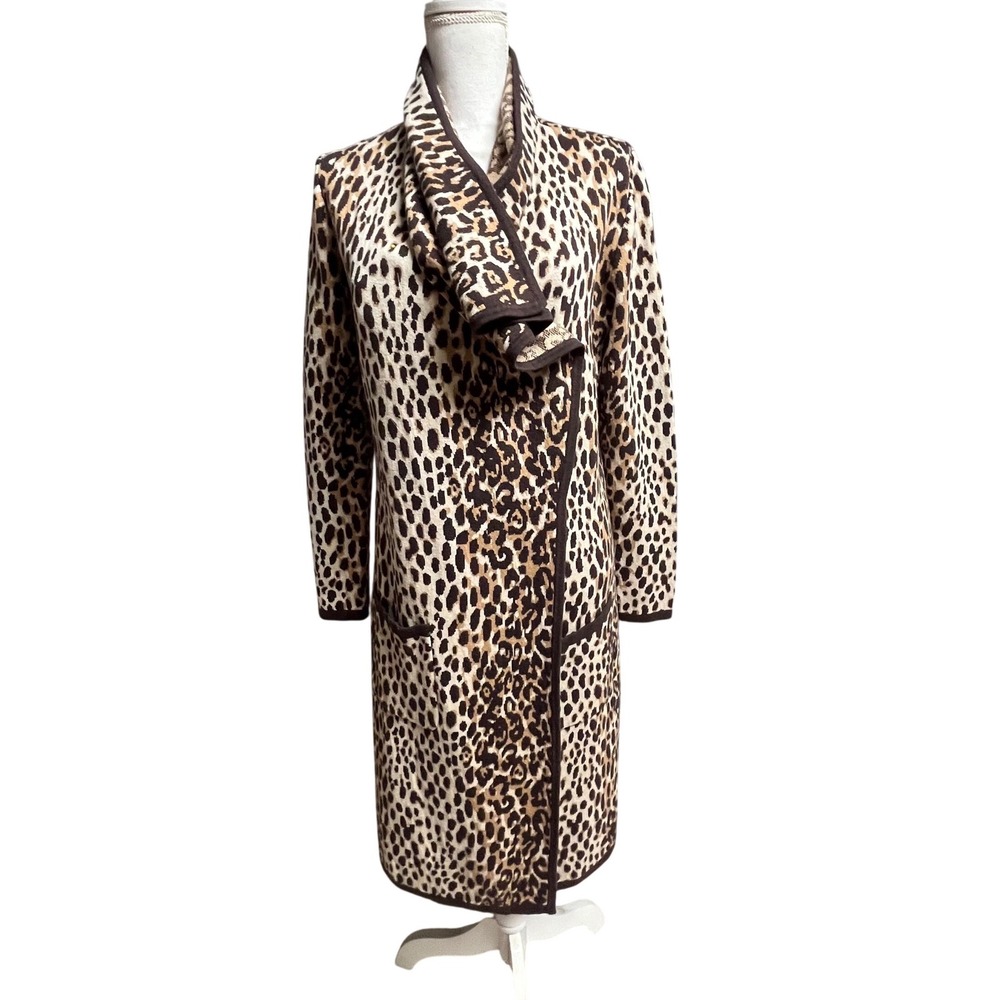 New York & Company Leopard Print Longline Cardigan Sweater Brown XS/S NEW